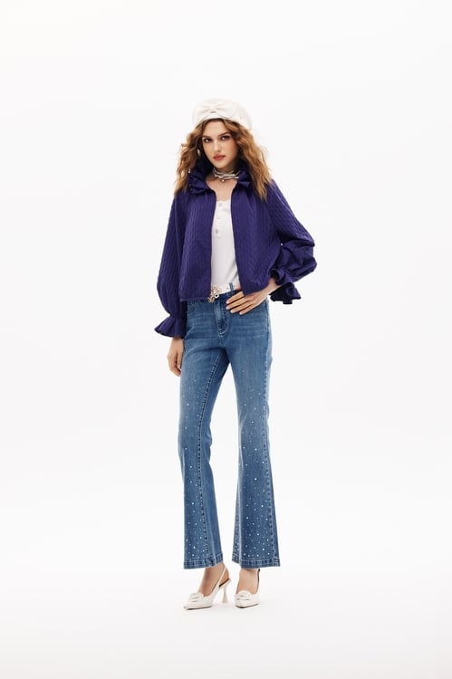 Sequin Detail Boot Leg Jeans,Denim,Denim