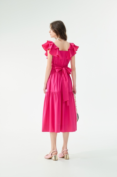 Fuchsia Pink Ruffle Detail Dress,,Fuchsia Pink Ruffle Detail Dress,Season (SS) Look,Mesh fabric,Midi skirts,Jackets,Outerwear,Season (SS) Look,Dresses,Season (SS) Look