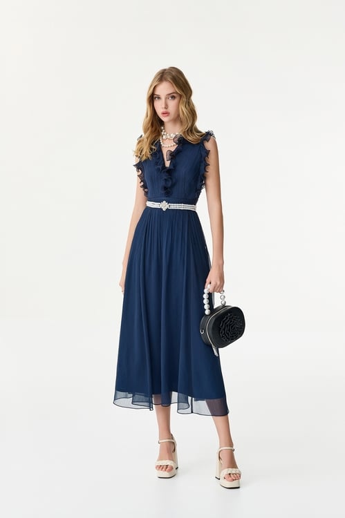 Ruffle Detail Chiffon Dress,Chiffon dresses