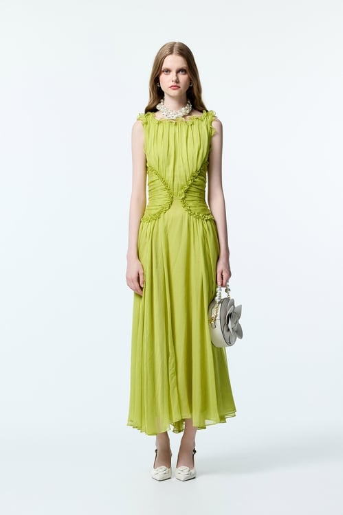 Pleated Detail Sleeveless Chiffon Maxi Dress,Chiffon dresses