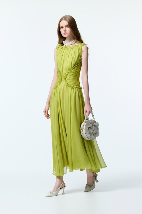 Pleated Detail Sleeveless Chiffon Maxi Dress,Chiffon dresses