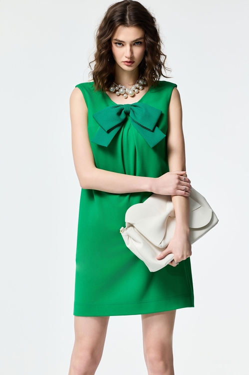 Front Bow Sleeveless Dress,City Feminine