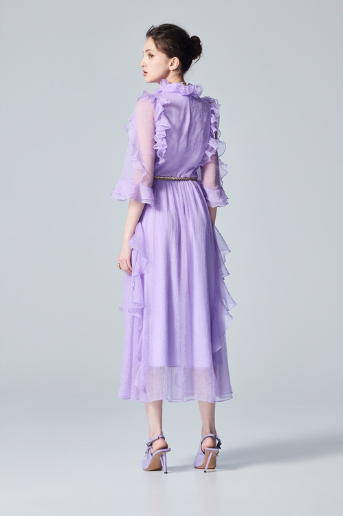 Ruffle Detail Purple Dress,dresses,Dresses