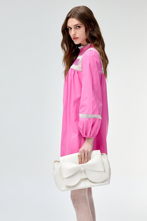 Pink Dress With White Lace Trim Detail,Lace dresses,Lace dresses