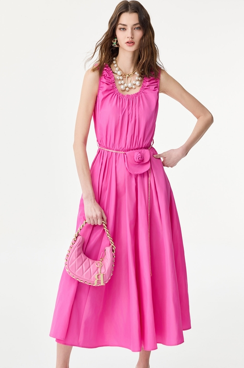 Sleeveless Fushia Pink Maxi Dress,U-neck dresses