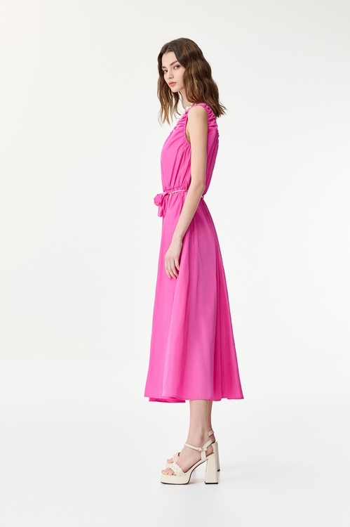 Sleeveless Fushia Pink Maxi Dress,U-neck dresses