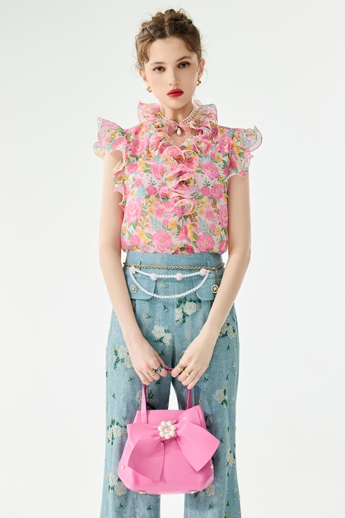 Floral Print Ruffle Detail Vest,,Floral Print Ruffle Detail Vest,Season (SS) Look,Mesh fabric,Midi skirts,Jackets,Outerwear,Season (SS) Look,Dresses,Season (SS) Look,sleeveless tops,Tops,Season (SS) Look,sleeveless tops,Chiffon