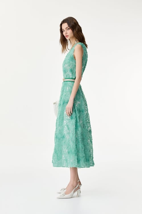 Checkerd Mesh Floral V-neck Vest,Necklaces