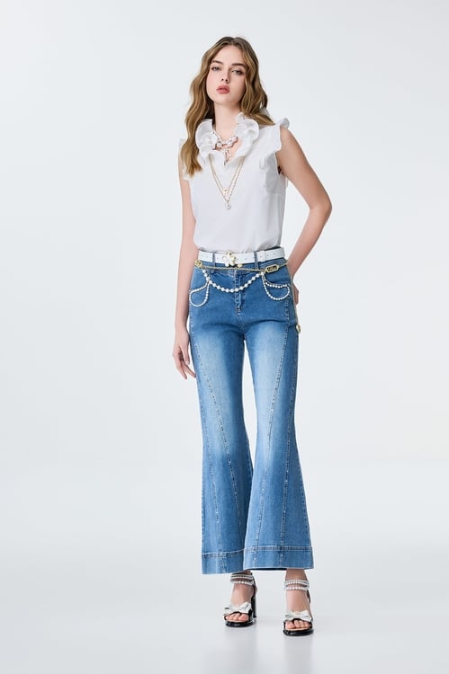 Ruffle Detail White Vest,Necklaces