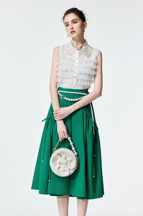 Tiered Organza Pleated Detail Vest,City Feminine