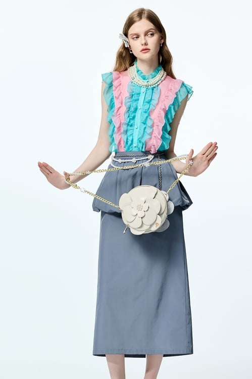 Colour Block Ruffle Chiffon Vest,Chiffon