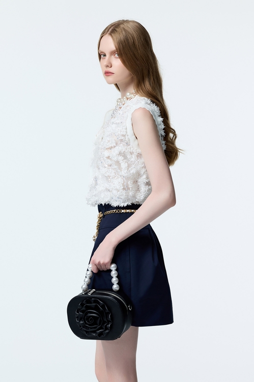 3-D Floral Detail Sequin Vest,V-Neck T shirts