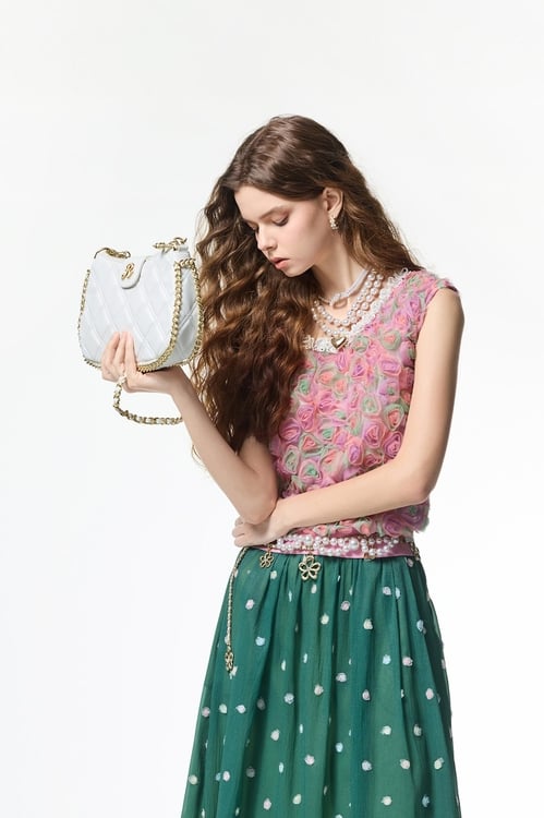 Multi Colour 3-D Rose Detail Vest,Embroidered,Embroidered