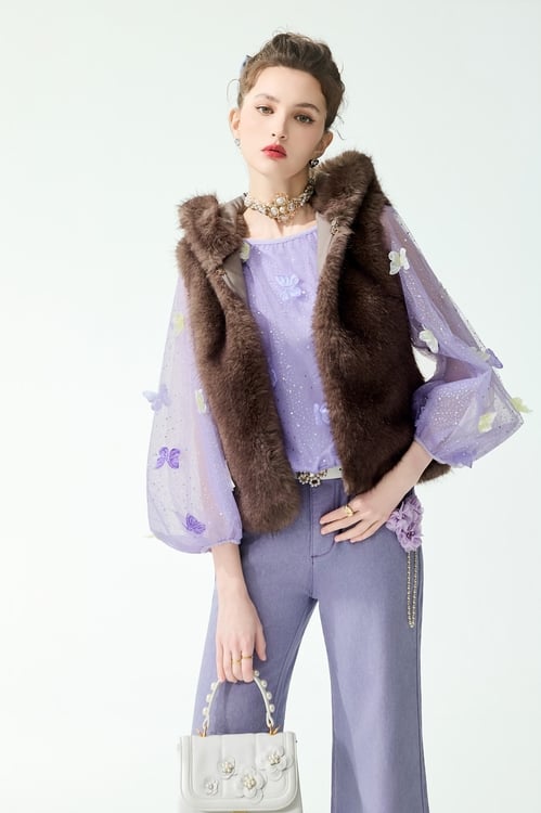 Faux Fur Pink Vest,sleeveless tops,sleeveless tops,Sleeveless tops,sleeveless tops