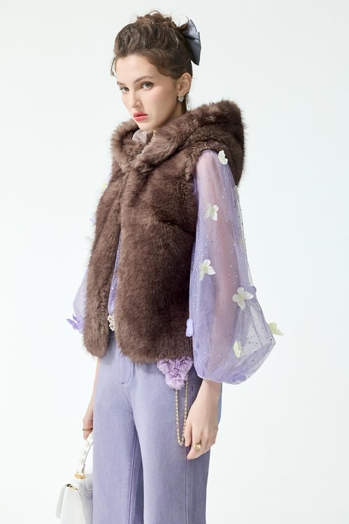 Faux Fur Pink Vest,sleeveless tops,sleeveless tops,Sleeveless tops,sleeveless tops