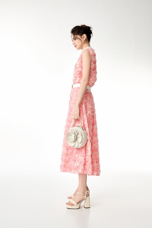 Rose Detail Pink Vest,Mesh fabric