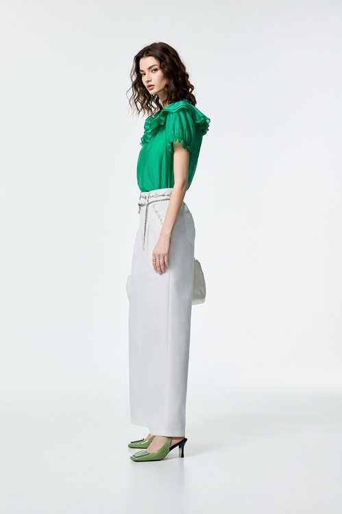 Floral Ruffle Detail Organza Top,City Feminine