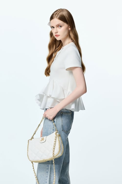 Short Sleeve White Peplum Top,Necklaces