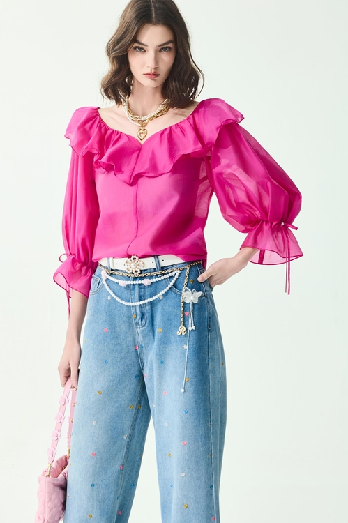 Flounce Neckline Long Sleeve Top,,Flounce Neckline Long Sleeve Top,sleeveless tops,Tops,Season (SS) Look,sleeveless tops,sleeveless tops,Tops,Season (SS) Look,White tops,sleeveless tops,Lace,Tops,Season (SS) Look,bows
