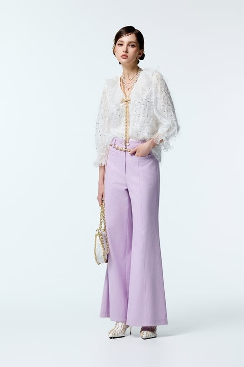 Sequin Fringe Top With Ruffle Detail,Lace