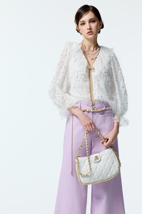 Sequin Fringe Top With Ruffle Detail,Lace