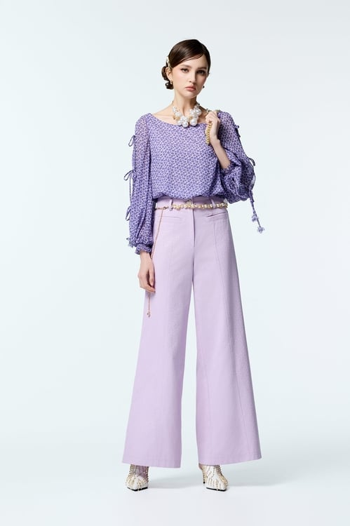 Floral Print Purple Top,Chiffon