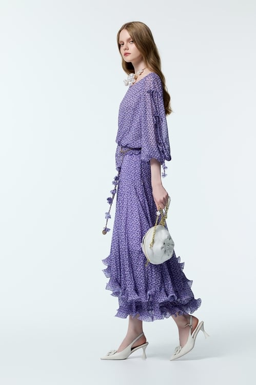 Floral Print Purple Top,Chiffon