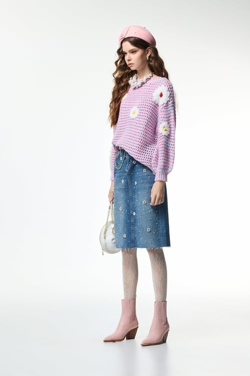 Handcraft Floral Detail Purple Knit Top,bestselling