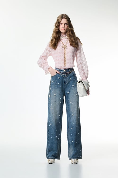 Rose Lace Detail Mesh Top,Embroidered,Embroidered