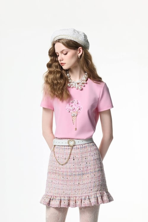 Front Graphic Pink Short Sleeve Tee,T-shirts