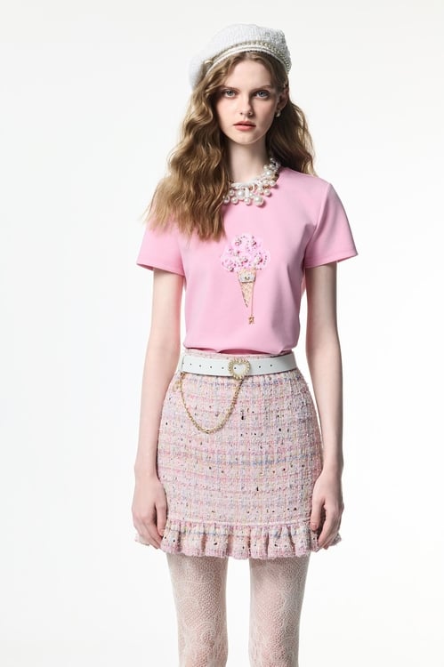 Front Graphic Pink Short Sleeve Tee,T-shirts