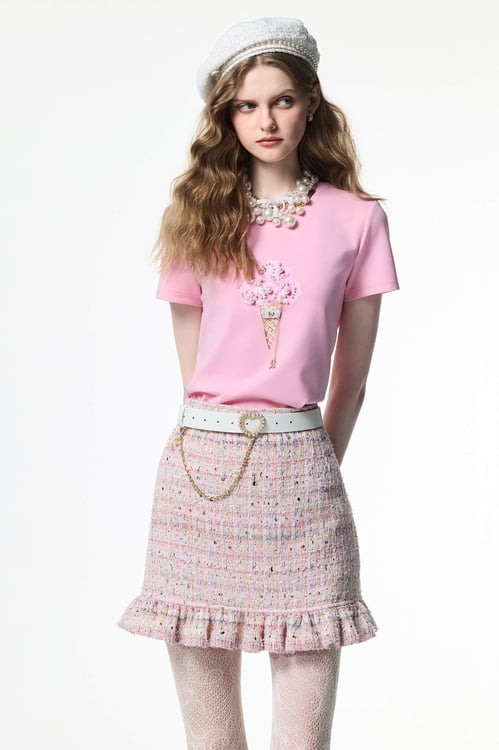 Front Graphic Pink Short Sleeve Tee,T-shirts