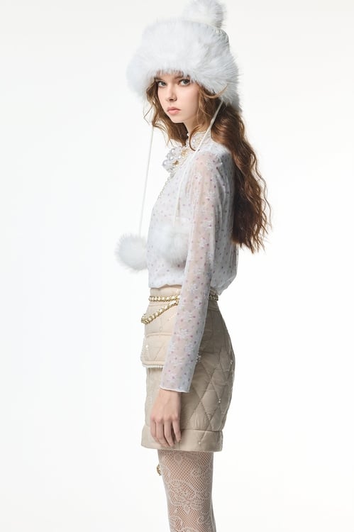 Floral Print Long Sleeve Top,Lace