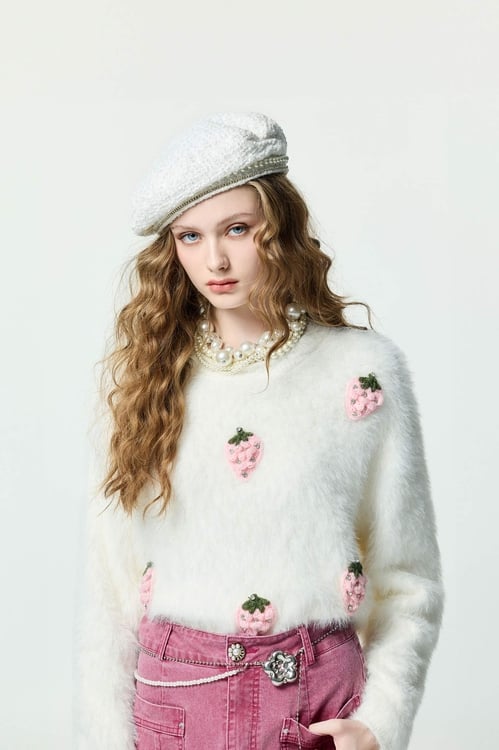 Straberry Motif Knit Top,Knitted