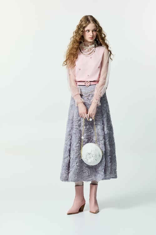 Floral Embroidery Pink Mesh Top,Embroidered,Embroidered