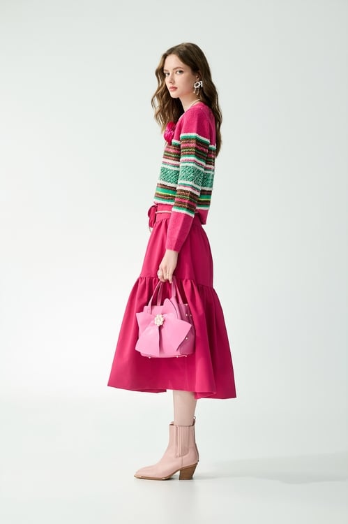 Colour Block Knit Top With Floral Detail,Tops