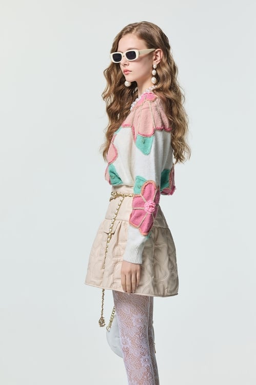 Braided Floral Detail Knit Top,Tops