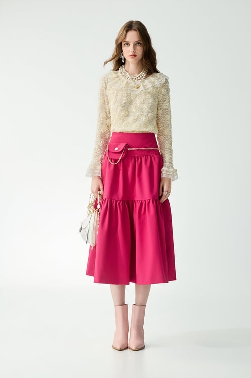 Ruffle neckline Cream Lace Top,Tops