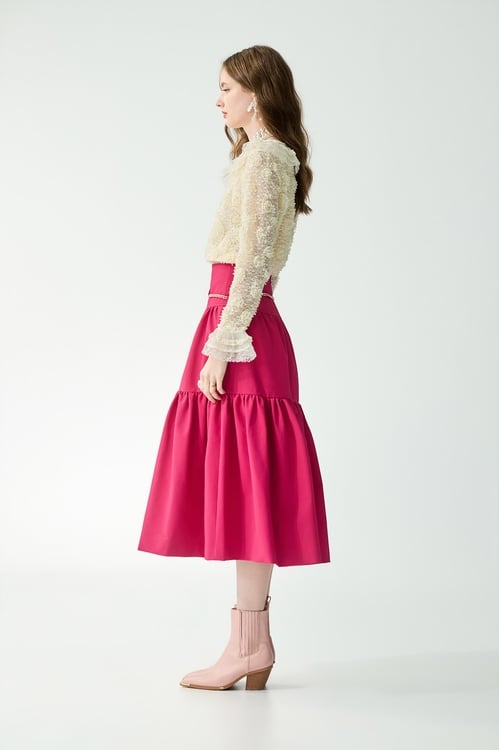 Ruffle neckline Cream Lace Top,Tops