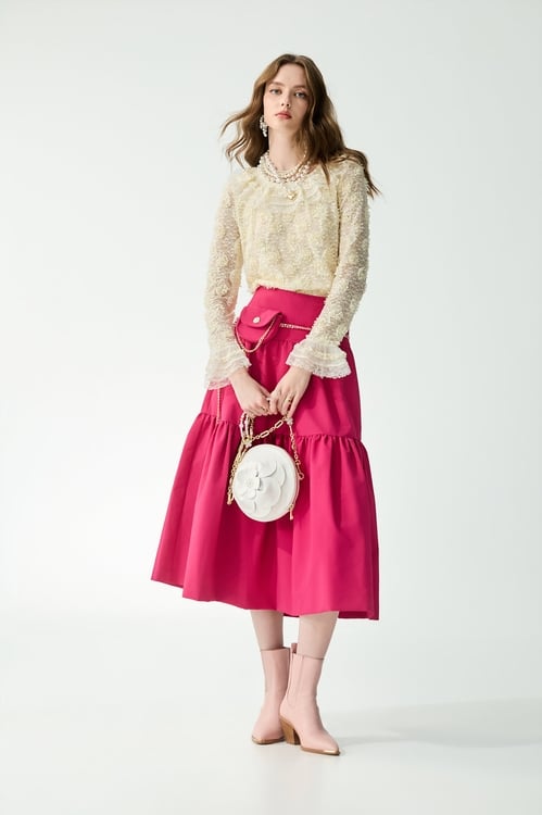 Ruffle neckline Cream Lace Top,Tops