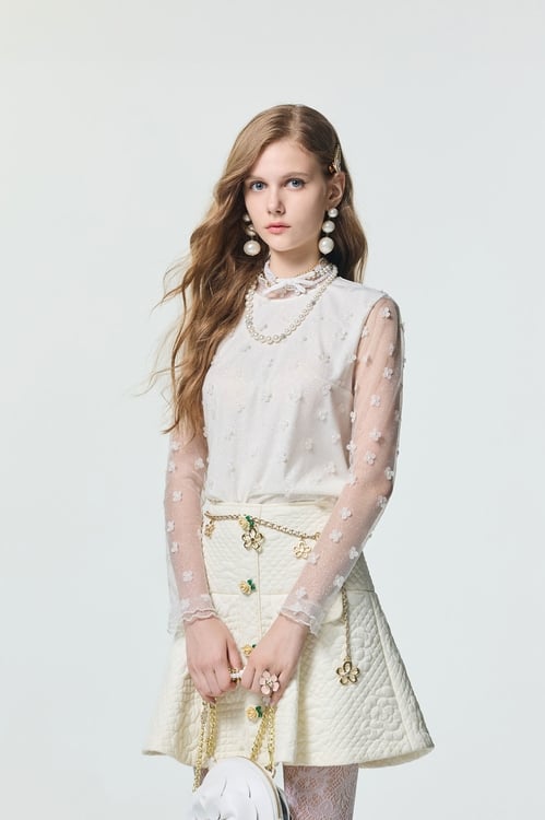 3-D Floral Sequin Mesh Top,Under shirts