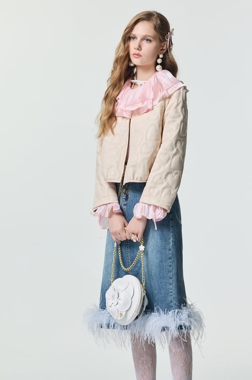 Flounce Neckline Pink Top,Tops