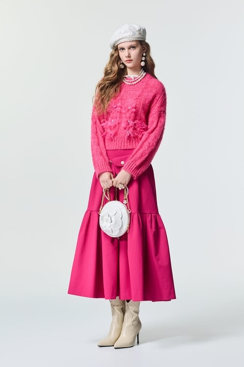 Mesh Floral Detail Knit Top,Tops