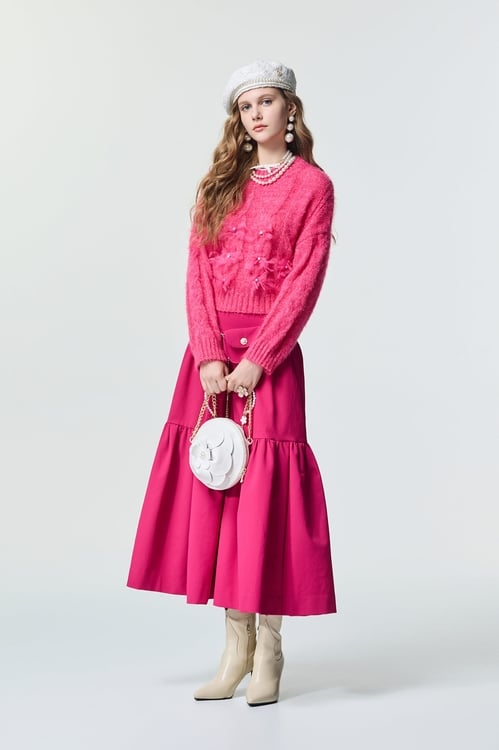 Mesh Floral Detail Knit Top,Tops