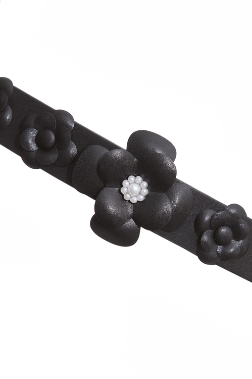 3-D Floral Detail Leather Belt,,3-D Floral Detail Leather Belt,Season (SS) Look,pearl,Belts,Leather