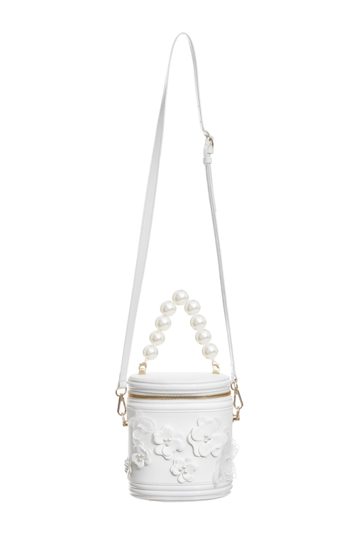 3-D Floral Detail Leather Bucket Bag,Crossbody bags