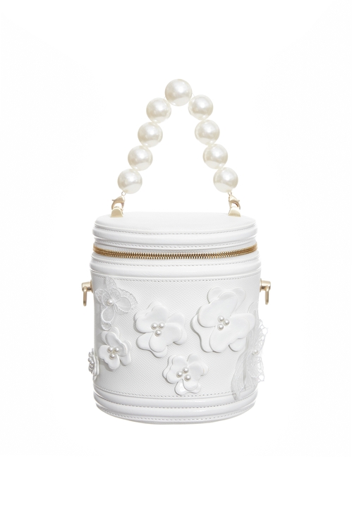 3-D Floral Detail Leather Bucket Bag,Crossbody bags