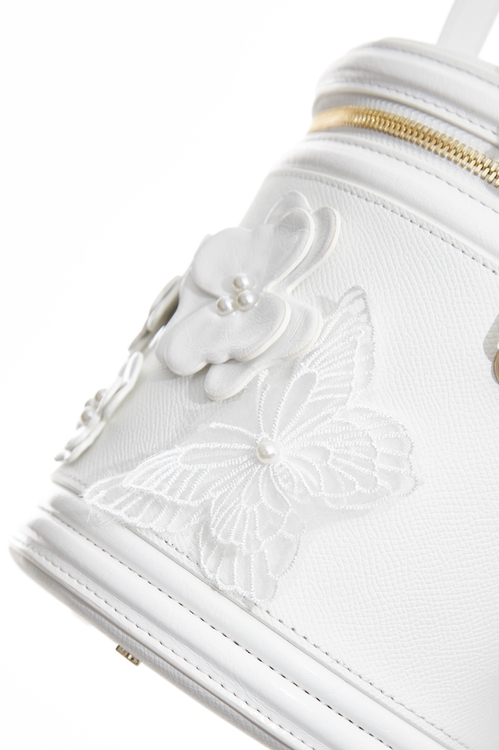3-D Floral Detail Leather Bucket Bag,Crossbody bags