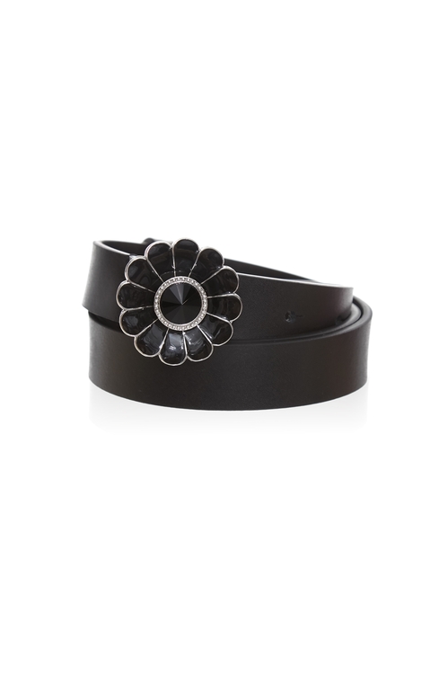 Floral Diamonte Detail Leather Belt,Leather,Leather