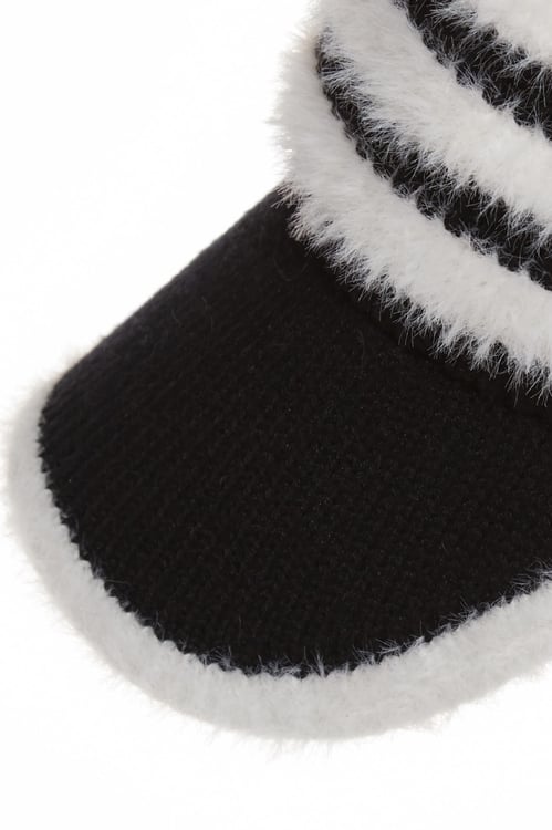 Contrast Plush Detail Knit Cap,Hats